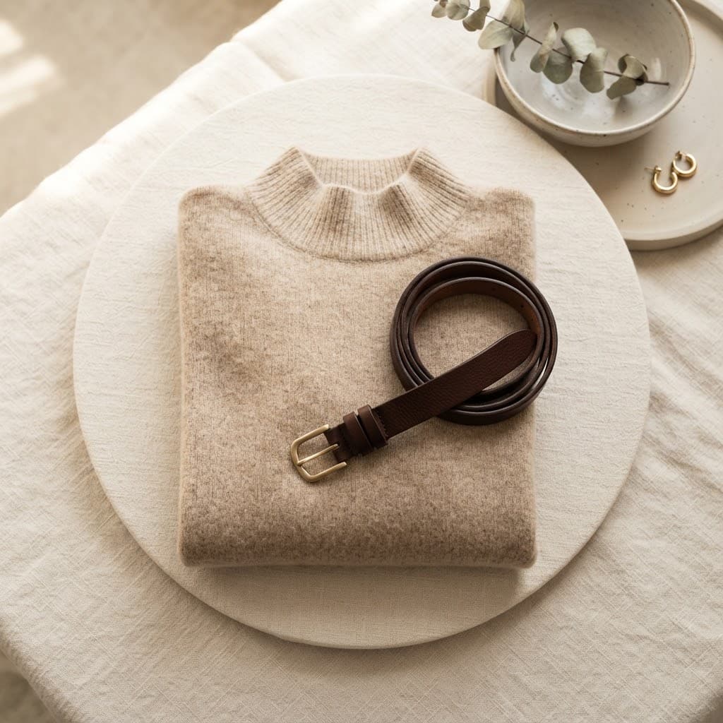 Cashmere Knit and Minimal Leather Belt Set